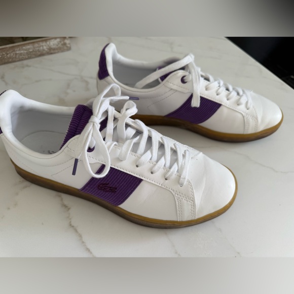 Lacoste Shoes - White and Purple Women's Lacoste 8.5 Sneakers